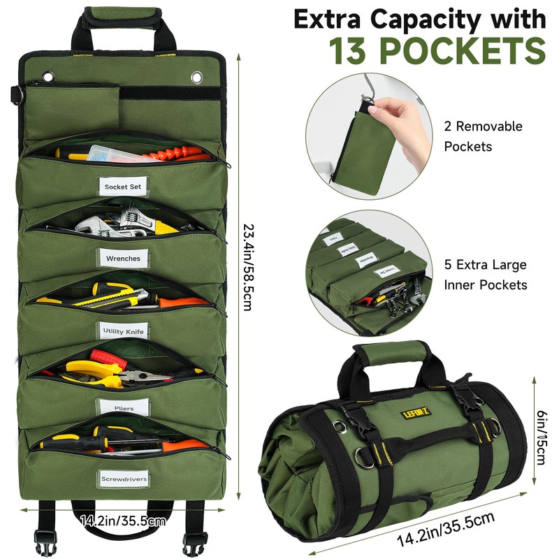 Tool Bag,Large Roll Up Tool Bag Organizer,13 Pockets Tool Roll