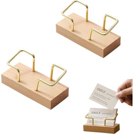 2PCS De Madera Soporte Para Exhibición De Tarjetas De Visita,Soportes de Metal Dorado para Tarjetas de Visita para Hombre y Mujer, Organizador de Tarjetas de Visita para Computadora