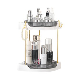 Corner Rotating Makeup Organizer,Lazy Susan Organizer Rotation Skincare Organizers Countertop,Luxury Bathroom Countertop Organizer,High Capacity Vanity Organizer,Grey