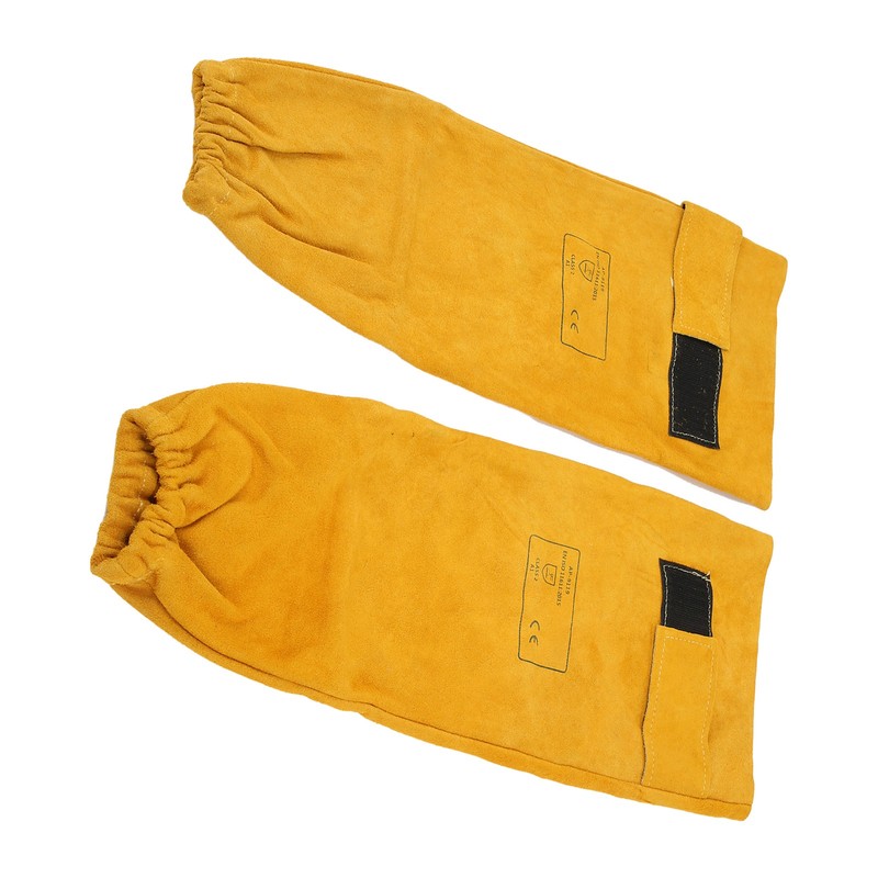 Pair Welding Sleeve Cowhide Wearproof Heat Resistant Golden Yellow for