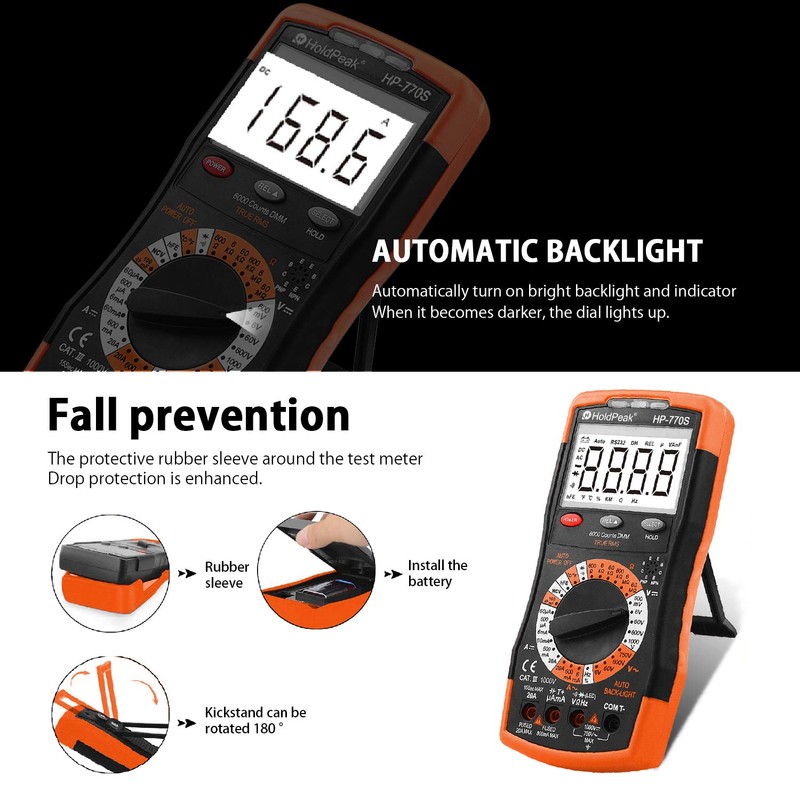 HoldPeak Digital Multimeter HP-770S 6000 Counts Manual Ranging,Accurately Measure for