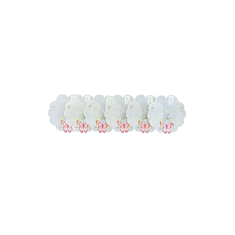 Embroidered Pink Butterfly Doilies Pack of 6 Scallop Edge Traditional