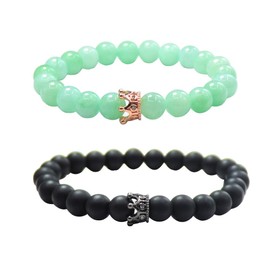 UEUC Distance Couple King & Queen Crown Bracelets His Friendship 8 mm Beads Bangle Bracelet, Stone