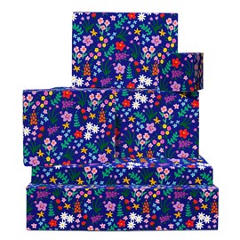 CENTRAL 23 Purple Gift Wrapping Paper - Floral Wrapping Paper - 6 Sheets Of Gift Wrap - Flower - For Birthday Baby Shower Wedding - For Girls Female Teenager - Comes With Stickers