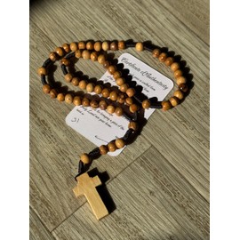 Holy Land Olive Wood Rosary - Handcrafted Prayer Beads with Wooden Cross, Made in Bethlehem & Jerusalem with Certificate of Authenticity