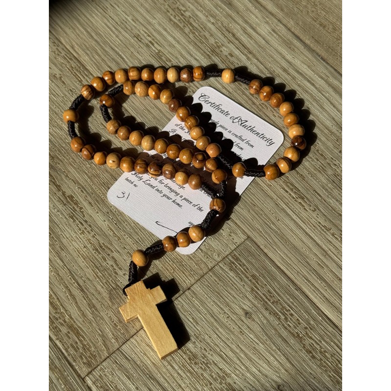 Holy Land Olive Wood Rosary - Handcrafted Prayer Beads with