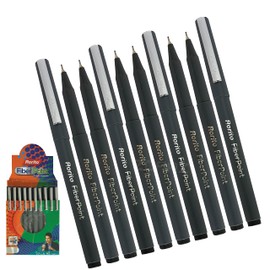 FibrePoint Fineliner Pens, BLACK, Extra Fine Tip (0.5mm), Pack of 10, Ideal for drawing colouring sketching doodling writing, iZOFAX Black Ball Pen