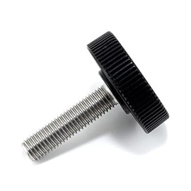 1/4"-28 x 1 Thumb Screw Stainless Steel - Black Oversized Knurled Round Plastic Knob - Fine Thread Thumbscrew - Length: 1.000" - Proudly Built in USA - Package of (4)