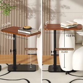 Botion Adjustable Height C-Shaped Table, 360° Swivel TV Tray, Small TV Tray for Couch, Bedside and Living Room, Couch Table with Metal Pillar(Brown)
