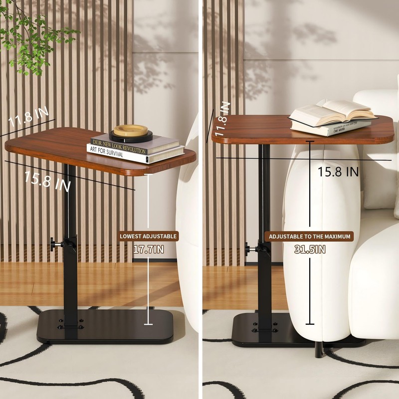Botion Adjustable Height C-Shaped Table, 360° Swivel TV Tray, Small