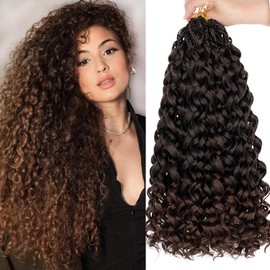 Mscat 18 Inch 8 Packs Gogo Curl Crochet Hair Ombre Brown Pre Looped Ocean Wave Crochet Hair Short Deep Twist Curly Bohemian Crochet Box Braids Synthetic Water Wave Braiding Hair (8 Packs, T30#)