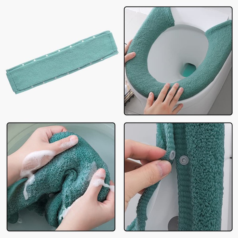 Gukasxi 3 pcs Soft Thicker Toilet Seat Warmer Cover, Button