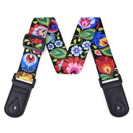 CLOUDMUSIC Tenor Concert Soprano Baritone Ukulele Strap Coloful Floral Pattern Straps With 2 Buttons For Adult Size And Kids Peacock Flowers In Black