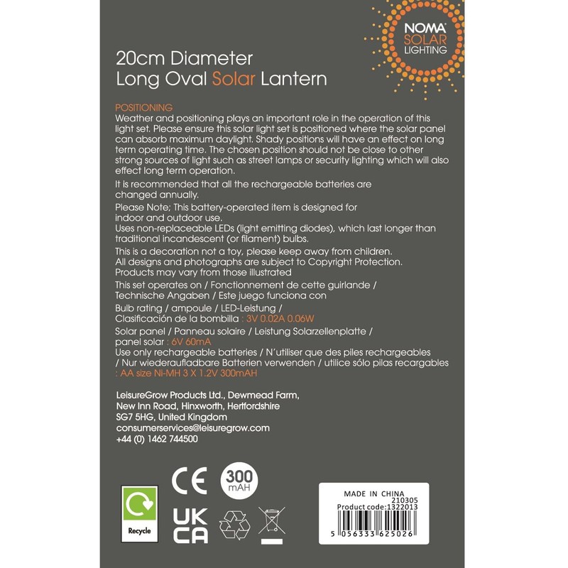 NOMA Solar Mandarin Lantern, Long Oval with Tassels, 20 cm,