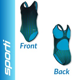 Sporti Athletic One Piece Swimsuit for Girl – Wide Strap Swimwear, Chlorine Resistant, UPF 50+, Comfortable Compression Fit, Durable Lycra – Ideal for Training and Competition Swim - Blue/Green - 26