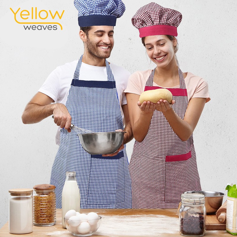 Yellow Weaves™ Cotton Kitchen Apron with Cap Combo Set of