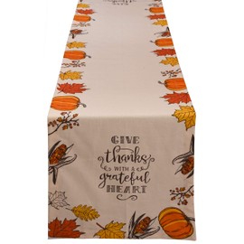 Yourtablecloth Table Runner 100% Cotton Table Runner Elegant Décor for Thanksgiving, Give Thanks, 14 x 72