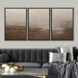 SIGNWIN Framed Canvas Print Wall Art Abstract Hazy Landscape Modern Minimalist Beige and Brown Nature Wilderness Modern Art Cool for Living Room, Bedroom, Office - 16"x24"x3 Black