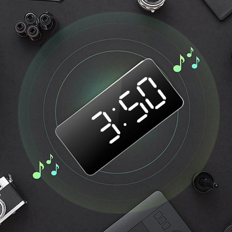 LED Mirror Alarm Clock Electronic Alarm Clock Adjustable Mirror Bedside