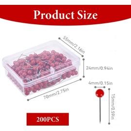 200 Stück Rot Pinnadeln Rundkopf,15mm Stecknadeln Kurz mit Rot Kunststoff Rundkopf,Rostfreiem Stecknadeln mit Kopf Groß,für Markieren,DIY,Kork Boards,Bulletin Board