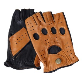 WASPRO Genuine Leather Gloves, Lambskin leather gloves, motorcycle gloves, Leather Gloves, Half finger Gloves (Tan/Black Mix, Medium)