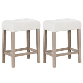 COSTWAY Counter Height Bar Stools Set of 2, Modern Sherpa Fabric Counter Stools with Rubber Wood Legs, Footrest, Upholstered Wood Bar Stools, Kitchen Island Stools for Home, Dining Room, Restaurant