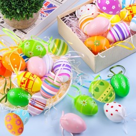 HenfuME Pack of 24 Easter Egg Colours, Easter Eggs Decoration, Plastic Easter Eggs for Hanging, Easter Eggs, Rituals Easter Egg, Easter Decoration Outdoor, Colourful Easter Eggs for Outdoors, Easter