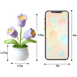 Artificial Bell Orchid Flowers Knitted Flowers,Small Potted Knitted Orchid of The Bell Flowers for Car Dashboard, Cute Car Crochet Center Console Decoration,Handmade Traditional Home Decoratio(Purple)