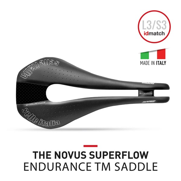 Selle Italia Novus Superflow Endurance TM Road Bike Saddle - Comfortable Men and Women MTB and Road Bicycle Seat - 282 x 149mm, Men, 310g, Black