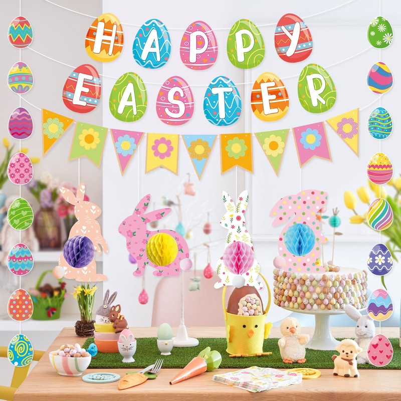 Pre-Strung Easter Decorations Set - Happy Easter Banner Decor with
