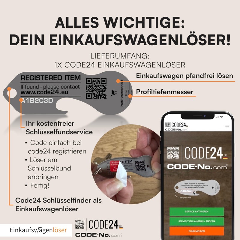 Einkaufswagenlöser ® Code24 Coin F6 / Keyring Shopping Trolley with