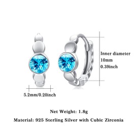 Cubic Zirconia Hoop Earrings 925 Sterling Silver Small Birthstone Earrings with Zirconia Birthstone Hinged Hinged Hoop Earrings for Women Children 10 mm, Sterling Silver