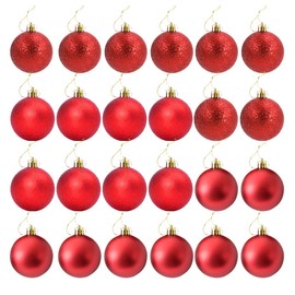 Homo Trends 24Pcs Mini Christmas Baubles, 3CM Small Red Christmas Tree Bauble Matte Miniature Christmas Baubles Ball for Christmas Tree Decorations