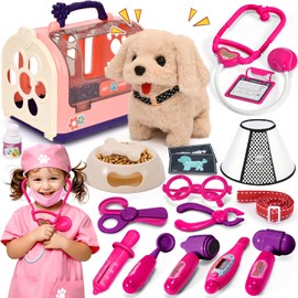 Children's Doctor's Case with Electric Dog Toy that Runs and Barks Interactive Pet Veterinarian Toy with Doctor Costume Doctor Case Role Play Toy from 3 4 5 6 Years Girls Gift