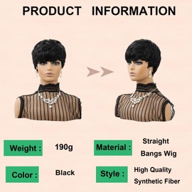 DOcute Short Black Bob Wig Straight Wig Short Wig With Bangs Short Pixie Wigs For Black Women Synthetic With Bangs Synthetic Wigs For Black Women (Black)