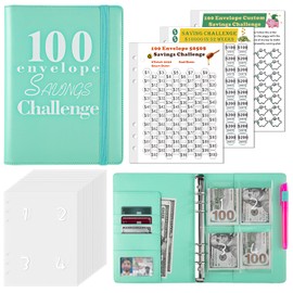 100 Envelopes Money Saving Challenge Binder, Envelope Savings Challenge Book, Easy and Fun to Save $5,050, 10,000 & Customized Amounts, A5 Money Saving Planner Budget Binder with Cash Envelopes & Pen