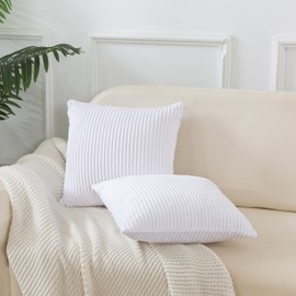 ROZTYLJ Set of 2 Square Striped Corduroy Cushion Covers, Soft Cushion Cover for Home Decorative, Throw Pillow Covers with Hidden Zipper, 20x20 inches 50x50 cm White
