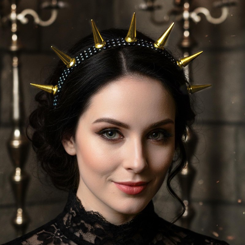 Maeaccx Gold Spiked Headband for Women, Punk Gothic Headwear, Spiky