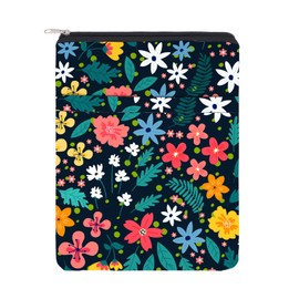NICENEEDED Book Sleeve with Zipper, Flower Leaf Book Covers Book Pouch Floral Printed Pouch Sleeves, Front Pocket Book Protector Waterproof BookCover Case