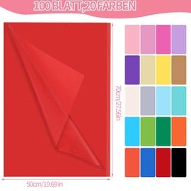 100 Sheets of Colourful Tissue Paper, 20 Colours, Tissue Paper Packaging Material, Tissue Paper, Gift Wrapping Paper for Wedding, Birthday, Christmas Decoration, DIY Crafts Packaging (50 x 70 cm)