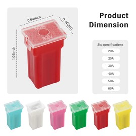 6PCS Fuse Kit with 20A 25A 30A 40A 50A 60A Inside,Car Fuses Assortment Kit for Protection of Circuit Systems,Universal Cartridge Fuses Car Accessories for Most Cars (Long Style)