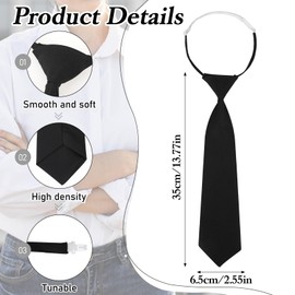 Black Ties for Women, Jk Uniform Tie Adjustable Tie Safety Tie with Pre-Tied Knot Tie Pre-Tied with Elastic Band, Narrow Tie Safety Service Catering, black