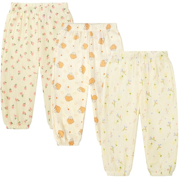 GFQLONG Toddler Baby Girls 3 Pack Elastic Waist Pants Soft