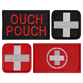 4 parches de primeros auxilios, parche de cruz roja y parche médico táctico para gorras, bolsas, chalecos, uniformes militares (negro y rojo)