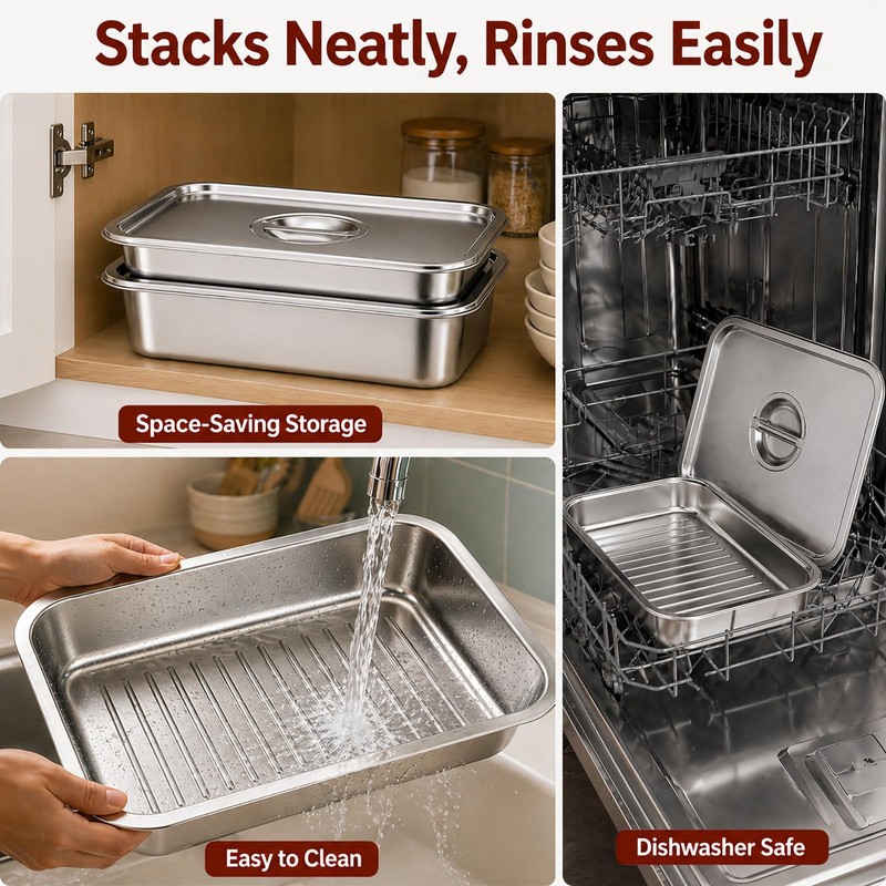 QURAS Grill Prep & Serve Tray Set with Lids, 5-Piece