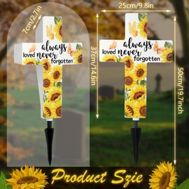 VIHOSE Sunflower Solar Lighted Cross Always Loved Never Forgotten Outdoor Sunflower Solar Decoration Memorial Light up Cross Stake for Home Outside Church Cemetery Garden Yard Porch Lawn Decor