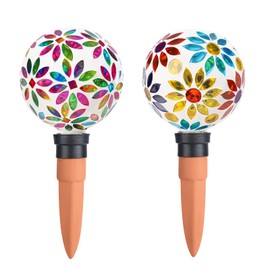 Chonsun Terracotta Watering Spikes Mosaic Watering Globes for Outdoor Plants 2 Pack Automatic Plant Waterer Watering Devices Water Bulbs