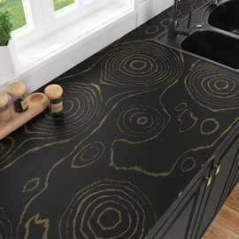 Wallderful Growth Ring Wood Grain Contact Paper Black Wood Wallpaper Peel and Stick Countertops Vintage Wrapping Paper Waterproof Self Adhesive Kitchen Sticker for Backsplash Bathroom Table 17.5"x118"