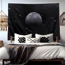 TUGCAY Black Moon Star Sky Tapestry Black Tapestries Wall Hanging for Bedroom College Dorm Living Room Aesthetic Decoration(39.4x59.1 Inch)