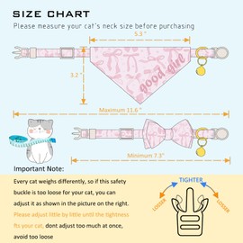 Faygarsle 2 Pack Pink Bow Pattern Cat Collar Set with Bandana and Bowtie, Breakaway Safety Collar with Bell Spring Summer Design for Girl Cats